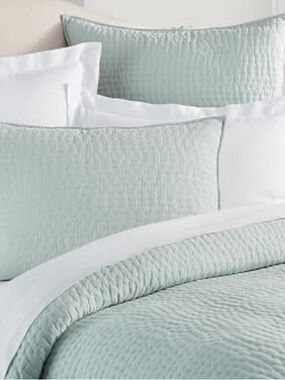 Pottery Barn Pick-Stitch Quilt Handcrafted Cotton Linen King w two euro shams